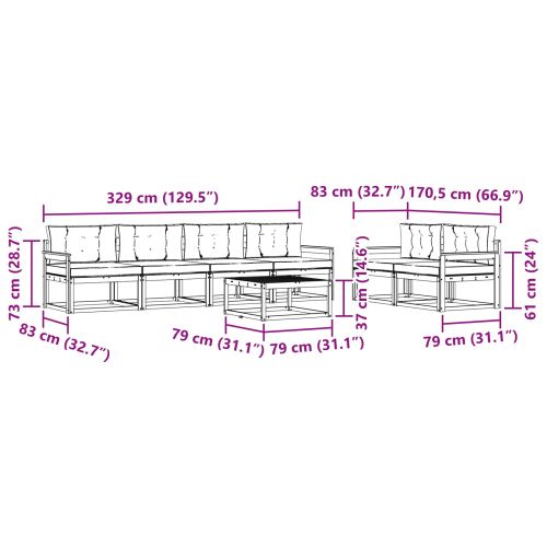 Комплект дивани за открито 7 pcs Натурален и Крема