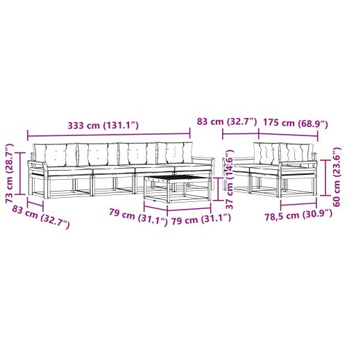 Комплект дивани за открито 7 pcs Натурален и Антрацит
