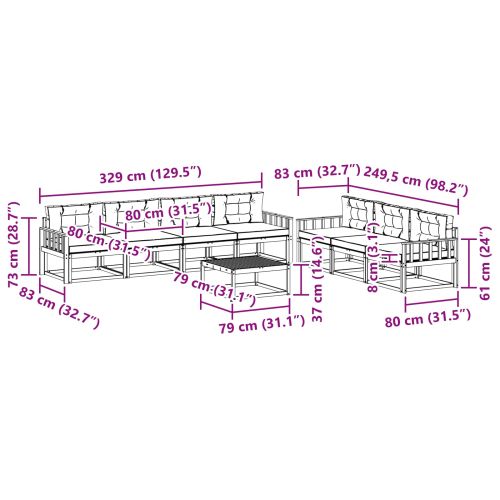 Комплект дивани за открито 8 pcs Натурален и Антрацит