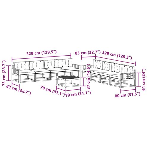Комплект дивани за открито 9 pcs Натурален и Антрацит