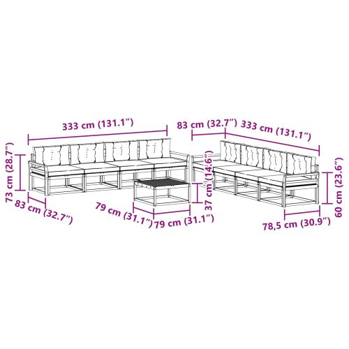 Комплект дивани за открито 9 pcs Натурален и Крема