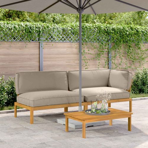 Комплект дивани Едноцветен 3 pcs Таупе Солидно акациево дърво