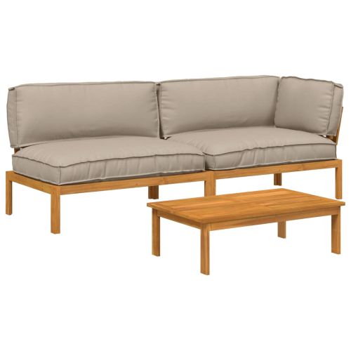 Комплект дивани Едноцветен 3 pcs Таупе Солидно акациево дърво