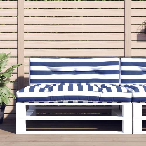 Палетни възглавници, 2 бр, синьо-бели ивици, текстил