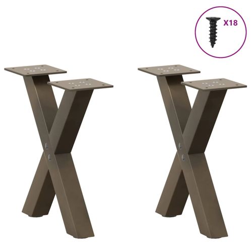 Крака за масичка за кафе, X-образни, 2 бр., естествена стомана, 30 x (30-31) см, стомана