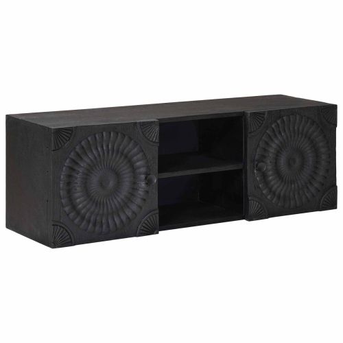 ТВ шкаф с рафт със съхранение с врата Черен 105 x 30 x 35 см