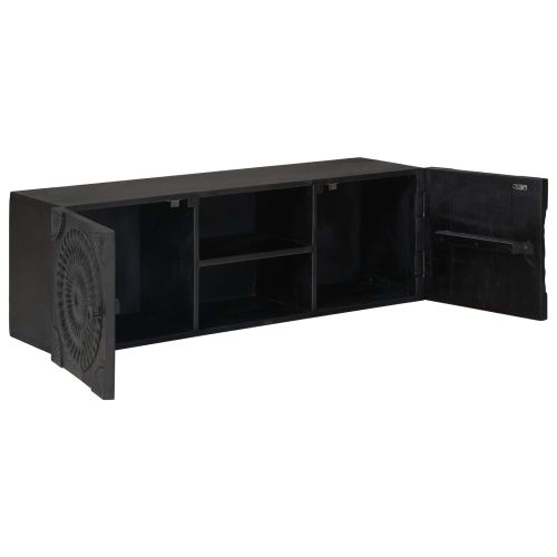 ТВ шкаф с рафт със съхранение с врата Черен 105 x 30 x 35 см
