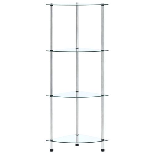 Етажерка с 4 рафта, прозрачна, 30x30x100 см, закалено стъкло