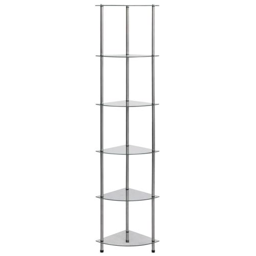 6-етажен рафт, прозрачен, 30x30x160 см, закалено стъкло