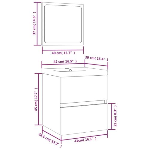 Шкаф за баня с мивка и огледало, сив сонома