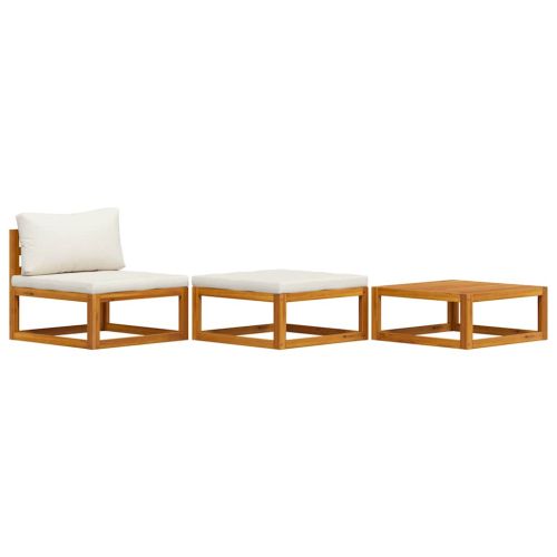 Градински комплект с кремави възглавници, 3 части, акация масив