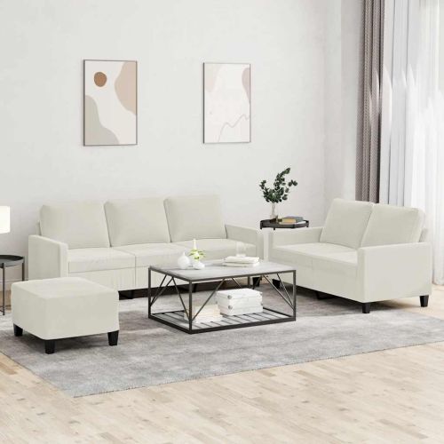 Комплект дивани от 3 части с възглавници, кремав, кадифе