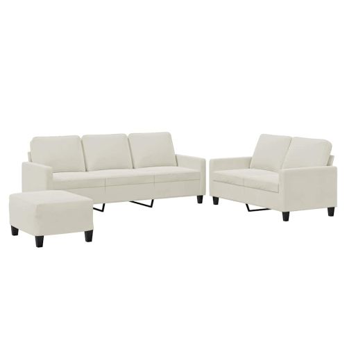 Комплект дивани от 3 части с възглавници, кремав, кадифе