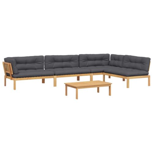 Градински комплект диван с възглавници, 5 части, акация масив