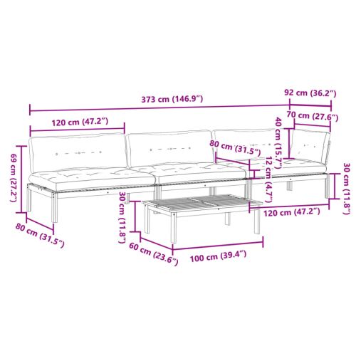 Градински комплект диван с възглавници, 4 части, акация масив