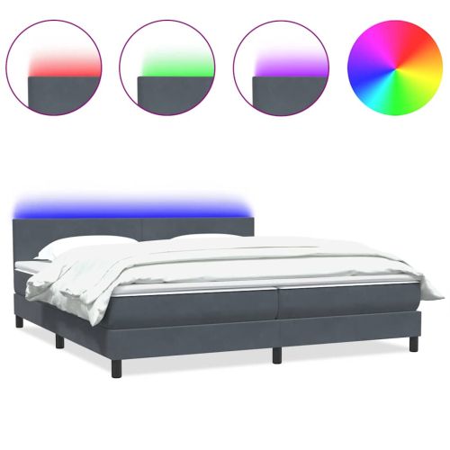 Боксспринг легло с матрак и LED, тъмносиво, 180x220 см, кадифе