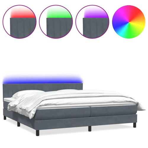 Боксспринг легло с матрак и LED, тъмносиво, 180x220 см, кадифе