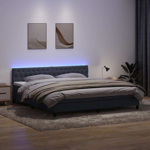 Боксспринг легло с матрак и LED, тъмносиво, 180x220 см, кадифе