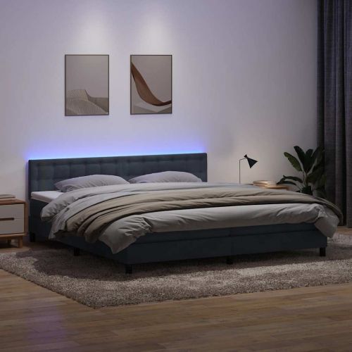 Боксспринг легло с матрак и LED, тъмносиво, 180x220 см, кадифе