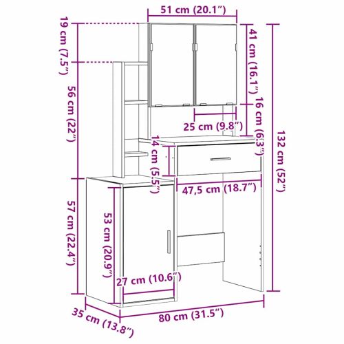 Тоалетка с чекмедже Черния дъб 80 x 35 x 132 см Инженерно дърво