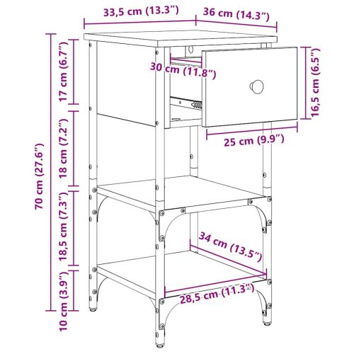 Нощен шкаф с чекмедже Черния дъб 33.5 x 36 x 70 см