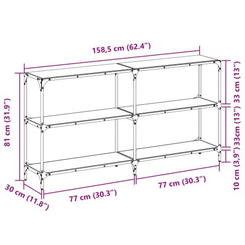 Конзолна маса с прозрачен стъклен плот 158,5x30x81 см стомана
