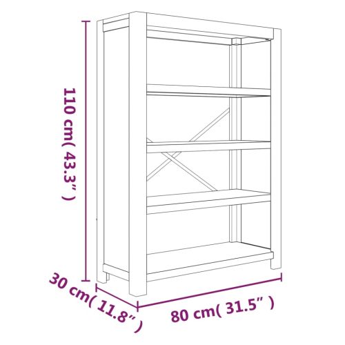 Библиотека с 4 рафта, 80x30x110 см, акациево дърво масив