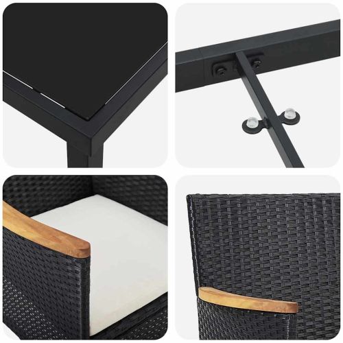 Комплект за хранене в градината 3 pcs Черно полиратан