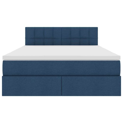 Легло с място за съхранение и LED Синьо 140 x 200 cm текстил