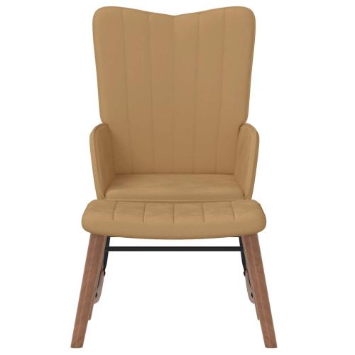 Люлеещ се стол с табуретка, кафяв, кадифе