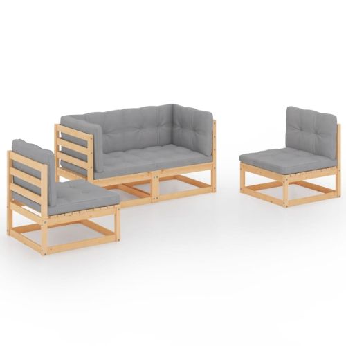 Градински лаундж комплект, 4 части, с възглавници, бор масив