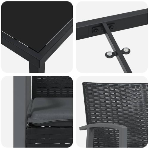 Комплект за хранене в градината 5 pcs Черен и Сив ПЕ ратан