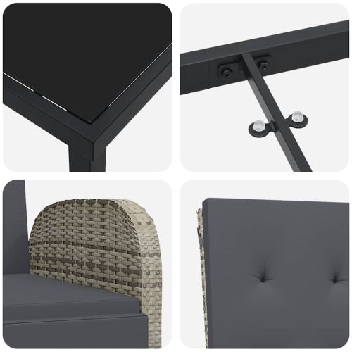 Комплект за хранене в градината 3 pcs Сив полиратан