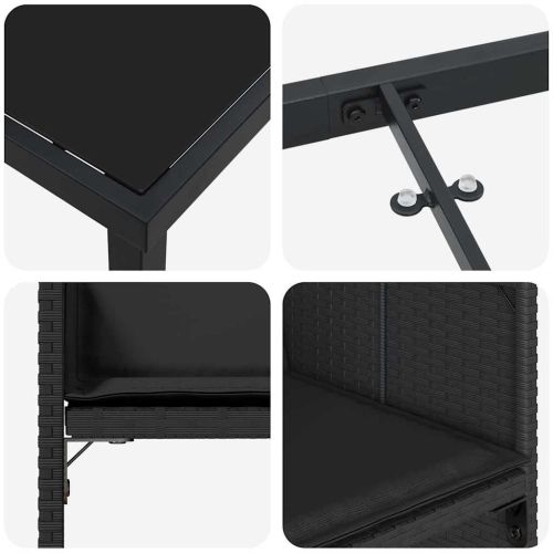 Комплект за хранене в градината 5 pcs Черно полиратан