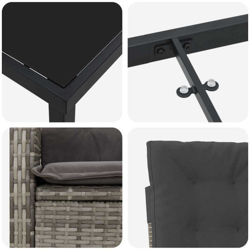 Комплект за хранене в градината 3 pcs Сив полиратан