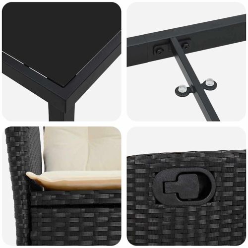 Комплект за хранене в градината 5 pcs Черно полиратан