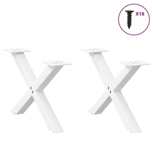 Крака за масичка за кафе, X-образни, 2 бр., бели, 60 x (30-31) см, стомана