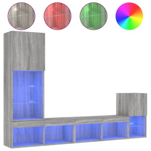 ТВ стенни модули с LED, 4 части, сив сонома, инженерно дърво
