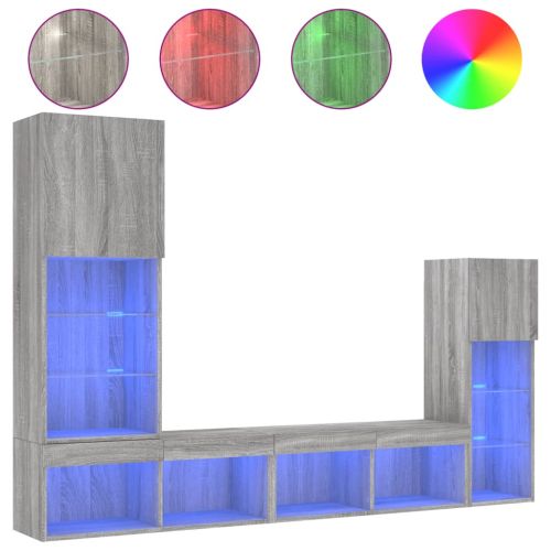 ТВ стенни модули с LED, 4 части, сив сонома, инженерно дърво