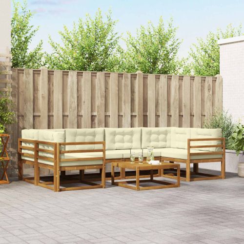 Комплект дивани за открито 7 pcs Натурален и Крема