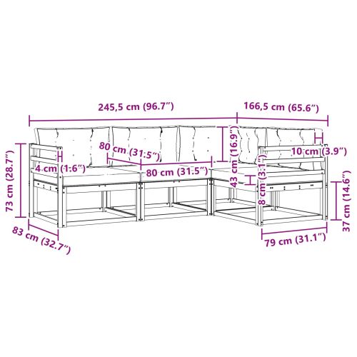 Комплект дивани за открито 4 pcs Натурален и Крема