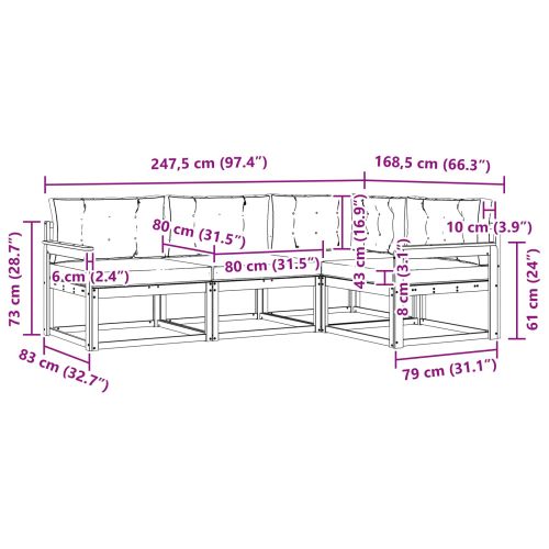 Комплект дивани за открито 4 pcs Натурален и Крема