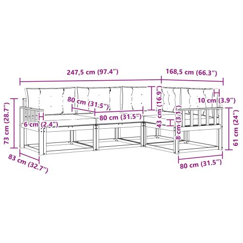 Комплект дивани за открито 4 pcs Натурален и Крема
