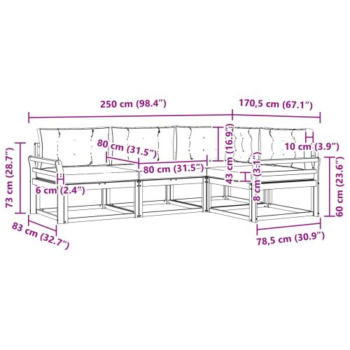 Комплект дивани за открито 4 pcs Натурален и Крема