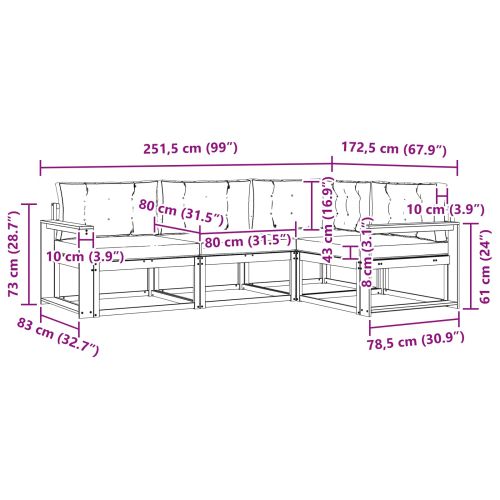 Комплект дивани за открито 4 pcs Натурален и Крема
