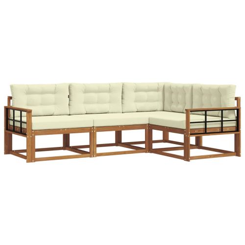 Комплект дивани за открито 4 pcs Натурален и Крема