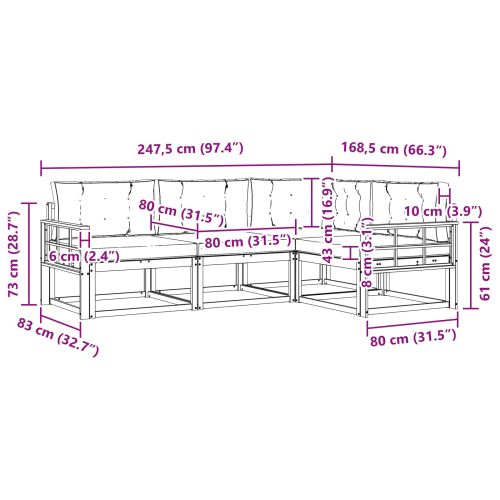 Комплект дивани за открито 4 pcs Натурален и Крема