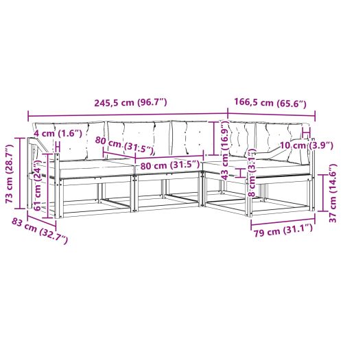 Комплект дивани за открито 4 pcs Натурален и Крема