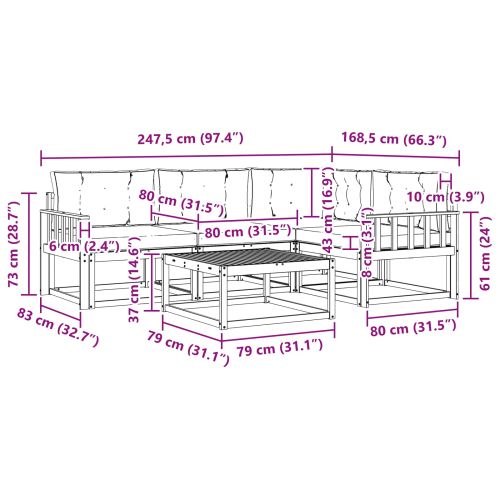 Комплект дивани за открито 5 pcs Натурален и Крема