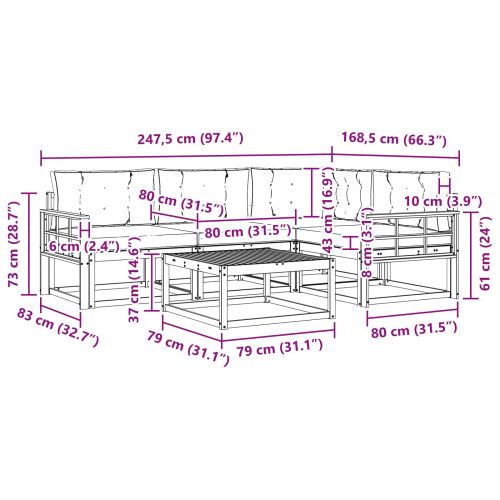 Комплект дивани за открито 5 pcs Натурален и Крема